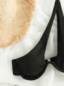 Bonvoyette Baju Renang Cincin Plain Seksi - Hitam - View 7