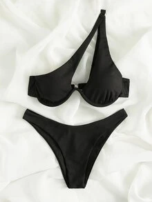 Bonvoyette Baju Renang Cincin Plain Seksi - Hitam - View 6