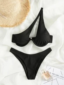Bonvoyette Baju Renang Cincin Plain Seksi - Hitam - View 3