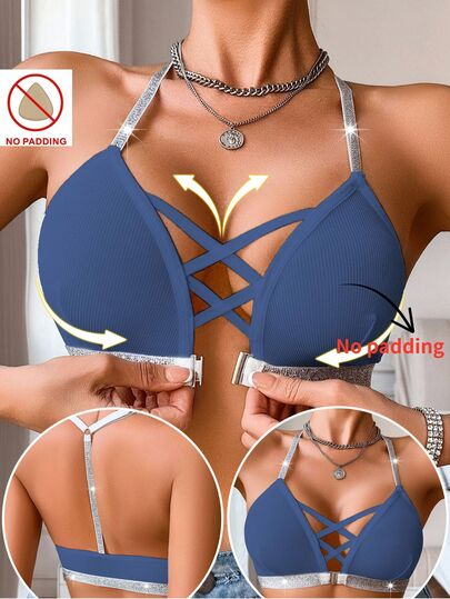 SHEIN Elacene 1pc Women Front Closure Ribbed Wireless Bra