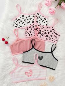 SHEIN 青少年女孩秋冬極簡舒適兒童學生成長期露背內衣背心 5件/組 - 彩色 - 查看 4