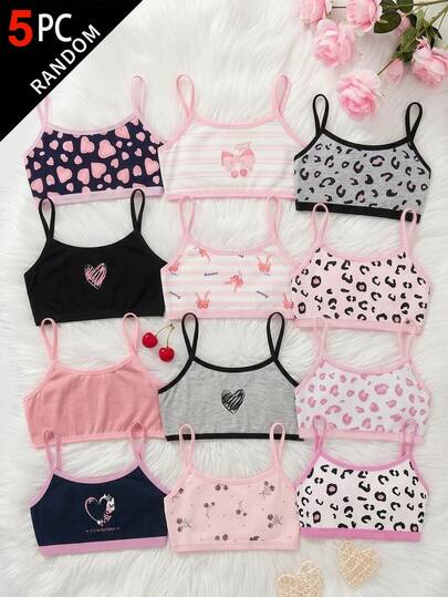 SHEIN Teen Girl Autumn/Winter Minimalist Comfortable Children Student Growth Period Camisole Backless Underwear 5pcs/Set