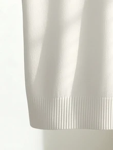 SHEIN CURVE+ Women's Spring/Summer White Simple Daily Turndown Collar Raglan Short Sleeve Casual Solid Color Fitted Knit Top, Plus Size - White - View 5