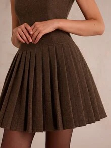 Enchnt Premium Fall Romantic Women's Elegant Brown Tweed Short Pleated Dress,Casual Dress,Festival Outfits,Work Outfits,Formal Wear,Halloween,New Year - Brown - View 3