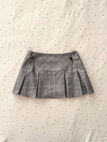 Elamini Plaid Print Pleated Women's Skirt - Khaki - View 8