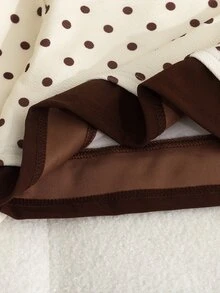 女童波點兩件套：米色底棕色波點上衣，長袖，深棕色大領口，假分層下擺；長褲 - 彩色 - 查看 5