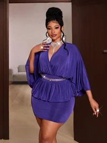 Maweii Gaun Mini Bodycon Slim Fit Berpotongan Ramping dengan Hiasan Payet Ungu Seksi Berhiaskan Berlian Imitasi Gaya Eropa & Amerika untuk Musim Gugur - Purple - View 4