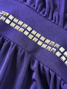 Maweii Gaun Mini Bodycon Slim Fit Berpotongan Ramping dengan Hiasan Payet Ungu Seksi Berhiaskan Berlian Imitasi Gaya Eropa & Amerika untuk Musim Gugur - Purple - View 9
