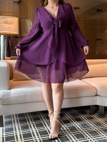 Vibekara Plus Size Women's Casual Sexy Purple Long Sleeve Dress Fall - Purple - View 5