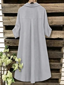 SHEIN Tall CURVE 大尺碼女款法式休閒夏季短袖V領長版洋裝 - 淺灰色 - 查看 2