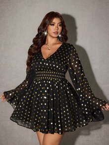 Viva Relle Gaun Pesta Malam Ukuran Besar Warna Hitam dan Emas dengan Pinggang Ramping, Lengan Panjang, Elegan, Seksi untuk Musim Gugur - Hitam - View 7