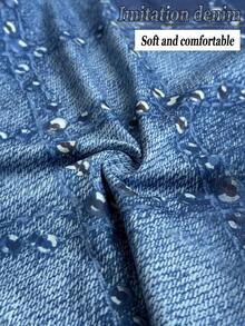Maweii Women's Plus Size Sexy Faux Denim Knit Fabric With Faux Rhinestones, Bandeau Design, Bodycon Bodycon Fit, Plus Size Faux Denim Dress, Plus Size Blue Dress, Plus Size Sexy Outfit, Women's Plus Size New Style, Party Gathering, Night Date, Fashion Item, Bandeau Bodycon Bodycon Plus Size Sexy Outfit, Women's Plus Size New Style - Multicolor - View 7
