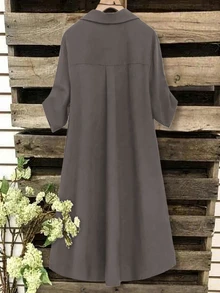 SHEIN Tall CURVE 大尺碼女款法式休閒夏季短袖V領長版洋裝 - 深灰色 - 查看 2