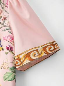 SHEIN LUNE CURVE 大尺碼熱銷優雅圓領全印花3D花卉洋裝，簡約剪裁設計，適合日常通勤，派對、約會、旅行、度假、攝影、正式場合皆適用 - 粉色 - 查看 4