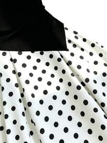 GlowEve CURVE Women's Fall Black White Polka Dot Open Shoulder Dress, Black Patchwork Hem, Asymmetric 2-In-1 Design Suitable For Commuting, Dinner Parties,And Dates. - Black - View 5
