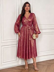 Femmeverse Dress Ukuran Plus - Merah - View 5