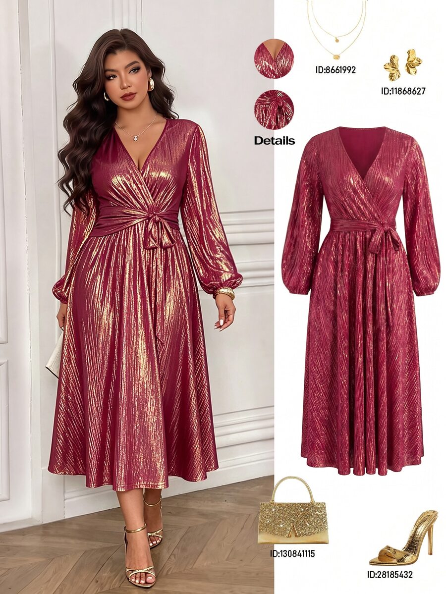 Femmeverse Dress Ukuran Plus - Merah - View 1
