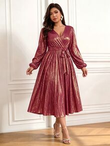 Femmeverse Dress Ukuran Plus - Merah - View 4