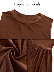 SOLERSUN Plus-Size Women's Fitted Ruched Hem Asymmetric Midi Dress, Perfect For Parties And Gatherings. - Coffee Brown - View 9