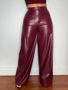 Dayanna Comas Women's Vintage Pu Leather Pants - Burgundy - View 3