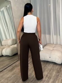 Dayanna Comas Celana Panjang Wanita Kasual Bisnis Longgar dengan Saku - Coklat - View 2