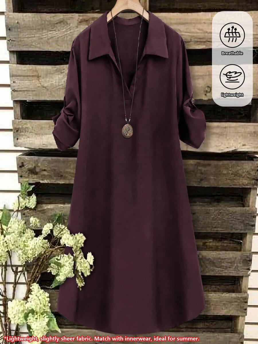 SHEIN Tall CURVE Plus Size Women's French Casual Summer Short Sleeve V-Neck Tall Dress - Magic Mauve - View 1