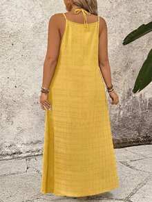 SHEIN LUNE Plus Size Casual Solid Color Spaghetti Strap Dress - Yellow - View 2