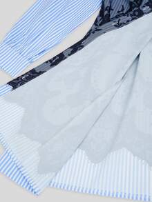 Sweetra Gaun Kemeja Kasual Gelap Lengan Pendek Tenun dengan Motif Digital - Biru - View 5