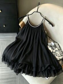 GlowEve CURVE Women's Plus Size Spring/Summer Dress, Suitable For Romantic Dates, Daily Commute Sweet Outfit, Beaded Halter Neck Plus Size Dress - Black - View 2