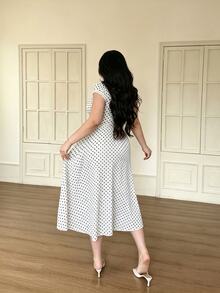 Vibekara Plus Size Spring/Summer Polka Dot Lace Deep V-Neck Dress - White - View 2