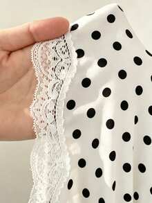Vibekara Plus Size Spring/Summer Polka Dot Lace Deep V-Neck Dress - White - View 7