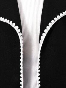 SHEIN Tween Girl Long Sleeve Fleece Fall Clothes Fall Contrast Trim Oversized Lapel Waist-Cinching Overcoat, Premium Vintage Style - Black - View 8