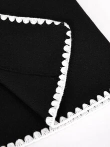 SHEIN Tween Girl Long Sleeve Fleece Fall Clothes Fall Contrast Trim Oversized Lapel Waist-Cinching Overcoat, Premium Vintage Style - Black - View 7