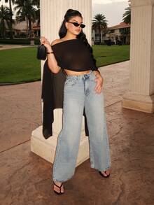 Dayanna Comas Celana Jeans Kasual Wanita Model Lurus Longgar dengan Pinggang Reguler Gaya Y2k - Light Wash - View 6