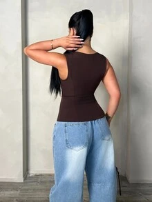 Dayanna Comas 女款夏季休閒時尚/辦公通勤深棕色西裝背心，新品靈感 - 咖啡棕 - 查看 2