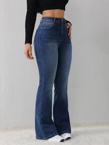 Teen Girl Y2k Deep Blue Wool-Bottomed Warm And Elastic Stretch Bootcut Jeans For Autumn And Winter - Blue - View 6