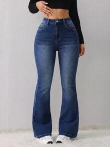Teen Girl Y2k Deep Blue Wool-Bottomed Warm And Elastic Stretch Bootcut Jeans For Autumn And Winter - Blue - View 5