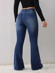 Teen Girl Y2k Deep Blue Wool-Bottomed Warm And Elastic Stretch Bootcut Jeans For Autumn And Winter - Blue - View 3