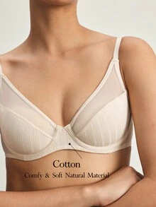 Ocili 2pcs Thin Mesh Patchwork Sexy Style Lingerie, Large Bust Minimizing & Slimming, Pure Cotton No Padding Underwire Push-Up Lift & Anti-Sagging Bra - Multicolor - View 1