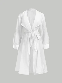 SHEIN MOD Women's Sun Protection Trench Coat, Tencel Rayon Mid-Length Loose Fit Jacket, Premium Look, White,Going Out,Concert Outfit,Summer And Autumn - White - View 2