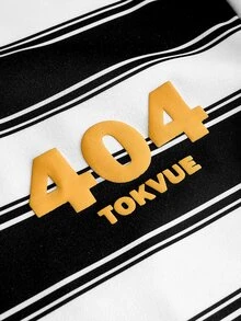 TOKVUE 男士休閒熱銷款黑白條紋黃色箔印字母3D字母設計長袖T恤，送給男朋友/丈夫的週年禮物 - 彩色 - 查看 7