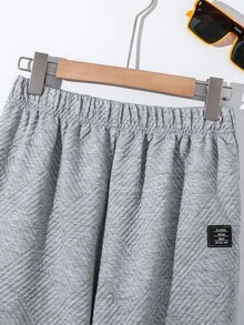 SHEIN 青少年男孩 2件組休閒基礎款灰色紋理布料短袖T恤與長褲，適合返校與外出穿著 - 灰色 - 查看 6