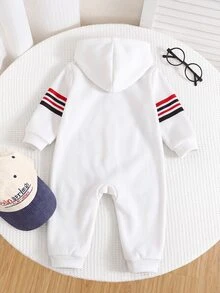 SHEIN 嬰兒男童紅色布料連帽長袖拉鍊連身衣 秋冬保暖舒適經典款 - 彩色 - 查看 2