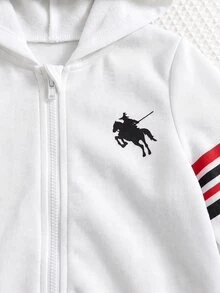 SHEIN 嬰兒男童紅色布料連帽長袖拉鍊連身衣 秋冬保暖舒適經典款 - 彩色 - 查看 4