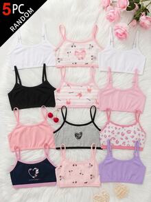 SHEIN 少女簡單舒適親膚兒童發育期內衣背心 白色素色 5件組 - 彩色 - 查看 7