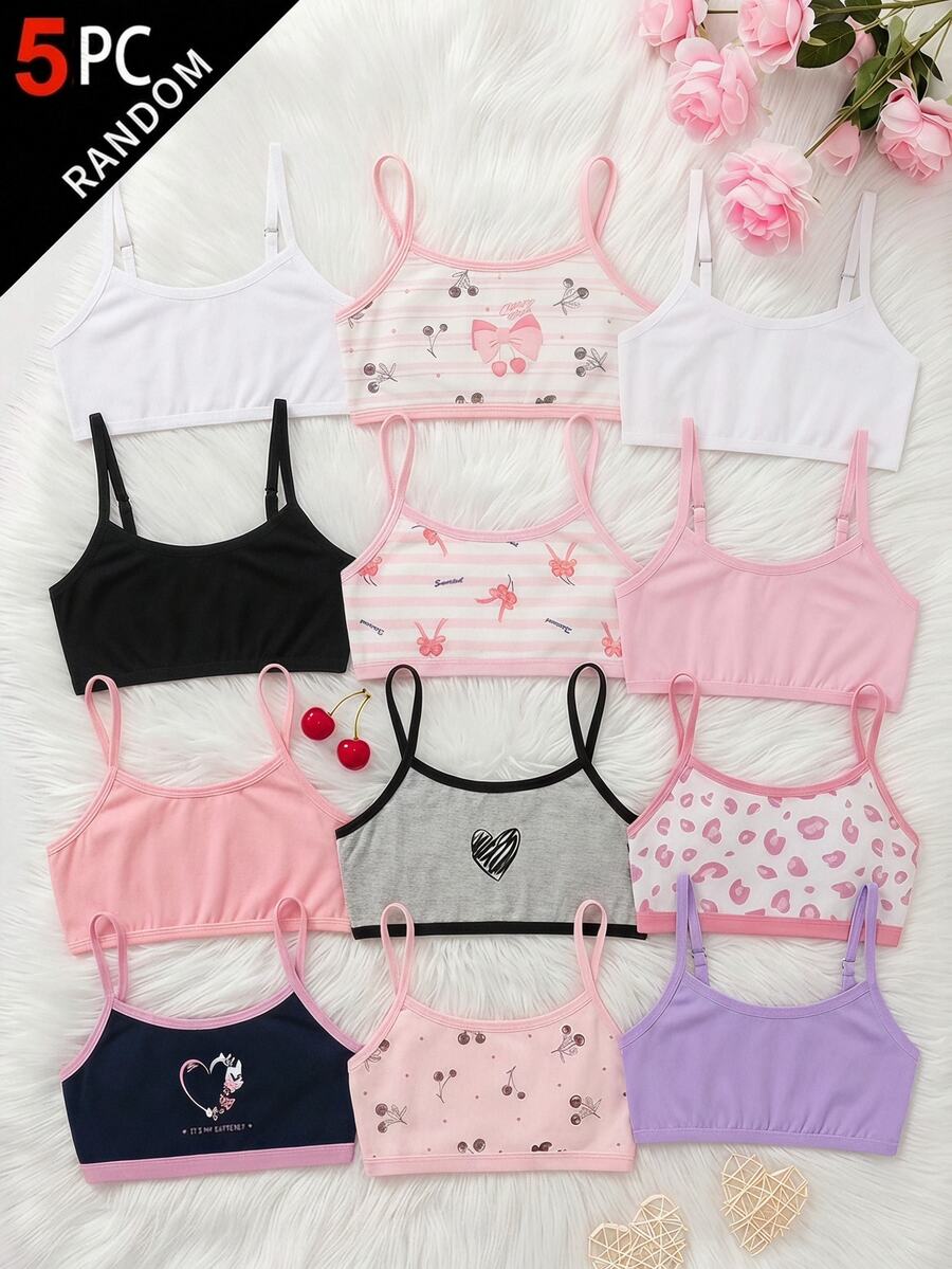 SHEIN Tween Girl Simple Comfortable Skin-Friendly Children's Development Period Underwear Tank Tops White Solid Color 5-Piece Set - Multicolor - View 1