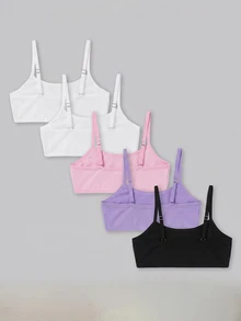 SHEIN 少女簡單舒適親膚兒童發育期內衣背心 白色素色 5件組 - 彩色 - 查看 2