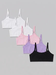 SHEIN 少女簡單舒適親膚兒童發育期內衣背心 白色素色 5件組 - 彩色 - 查看 6