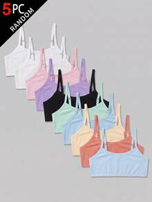 SHEIN 少女簡單舒適親膚兒童發育期內衣背心 白色素色 5件組 - 彩色 - 查看 1