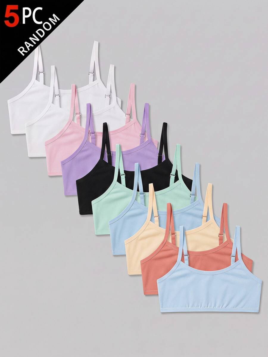 SHEIN 少女簡單舒適親膚兒童發育期內衣背心 白色素色 5件組 - 彩色 - 查看 1